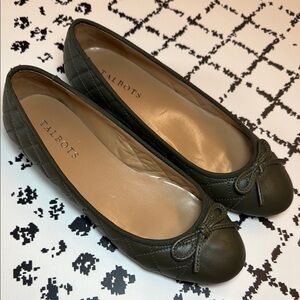 TALBOTS Quilted Leather Ballet Flats, Olive Green Women’s Loafers Size 7.5 M EUC